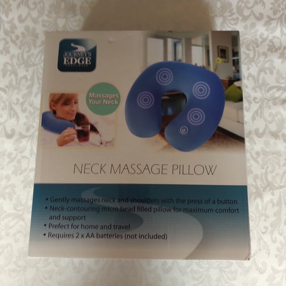 New Journey's Edge Vibrating Neck Massage Travel Pillow, Micro Bead, Blue